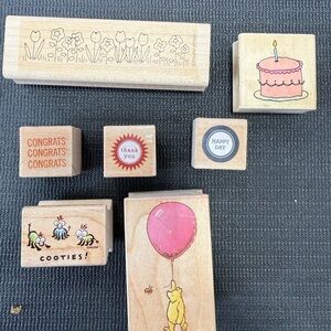 Wooden Stamp Set for Kids - Pink, Orange, and Brown